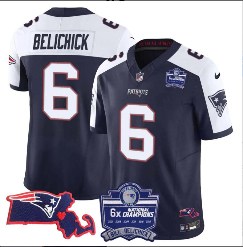 Women New England Patriots 6 Belichick Bill Belichick 6x Champions Patch Vapor 2024 NFL Nike blue jerseys